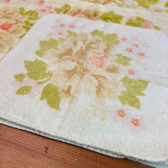 Vtg tastemaker bath Hand wash cloth Towel set 60 70s Yellow Cotton Fringe Floral - Picture 2 of 15